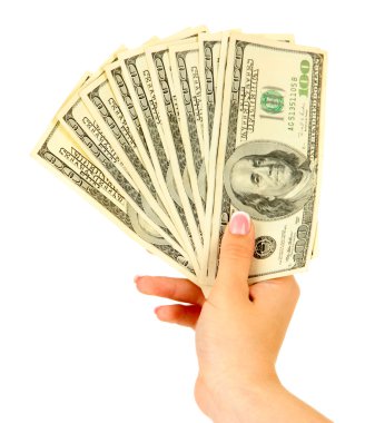 el ile dolar, yakın çekim, üzerinde beyaz izole