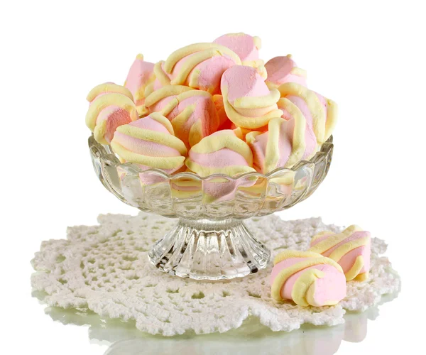 Gentle marshmallow in glass vase isolated on white — Stock Photo, Image