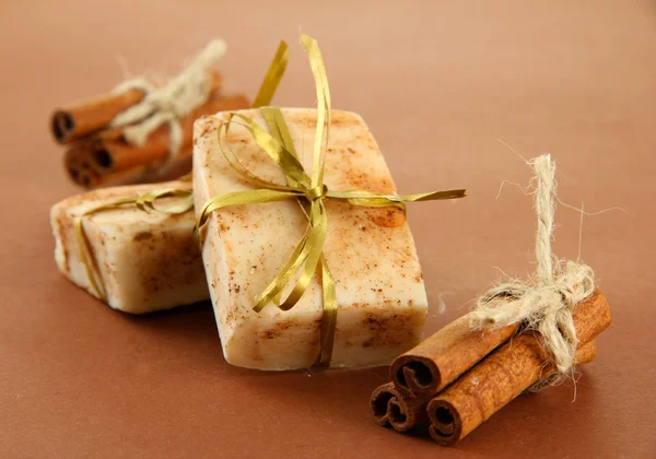 Natural handmade soap, on brown background — Stock Photo, Image