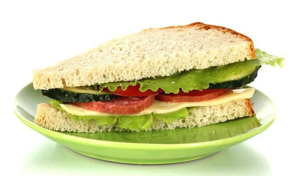 Сэндвич на тарелке изолирован на белый — стоковое фото