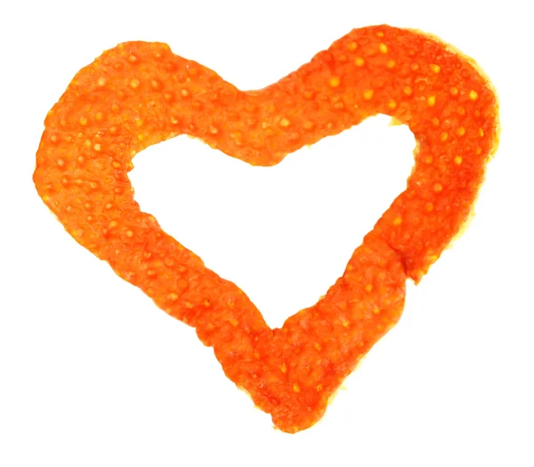 Decorative heart from dry orange peel isolated on white — Stock Photo, Image