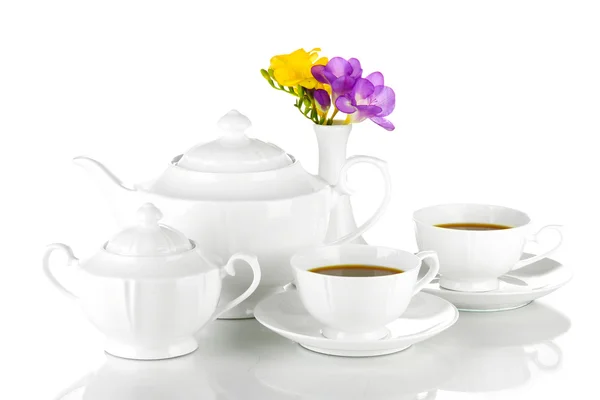 Beautiful tea service, isolated on white — Stock Photo, Image