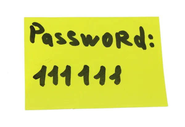 Sticker-reminder with most popular password, isolated on white — Stock Photo, Image