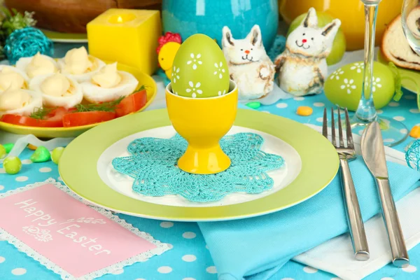 Serving Easter table with tasty dishes close-up — Stock Photo, Image