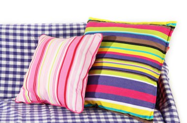 kanepede üstüne beyaz izole renkli yastıklar