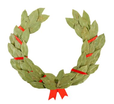 beyaz izole bir defne çelengi