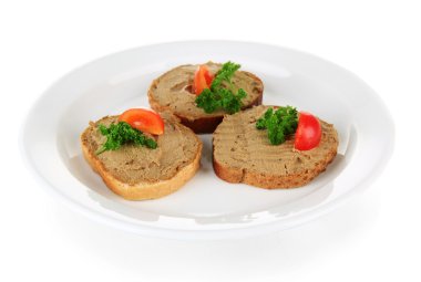 pate üzerinde beyaz izole renkli plaka üzerinde kızarmış ekmek