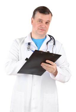 tıbbi doktor stetoskop ve üzerinde beyaz izole Pano