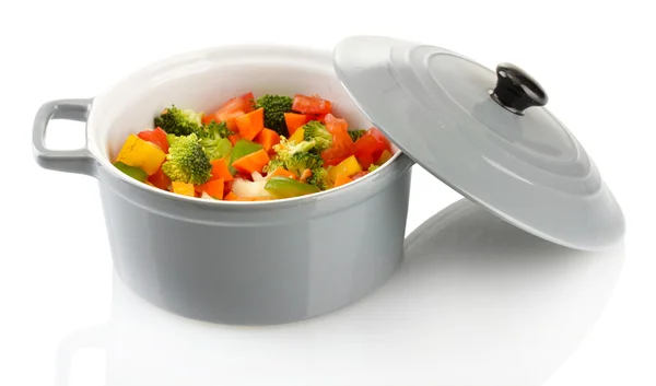 Estofado de verduras en maceta gris aislado en blanco — Foto de Stock