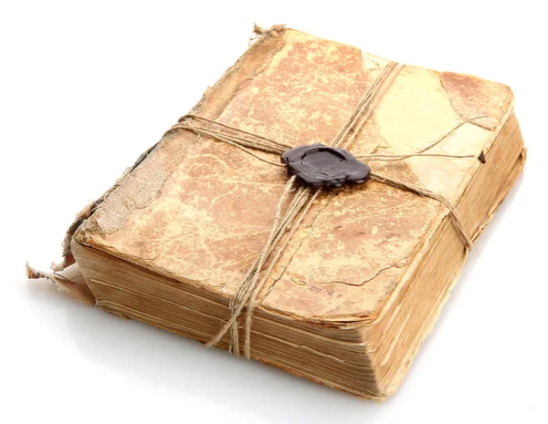 Beyaz izole mühür mum ile eski kitap — Stok fotoğraf