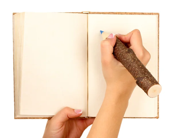 Escribir a mano en cuaderno, aislado en blanco — Foto de Stock