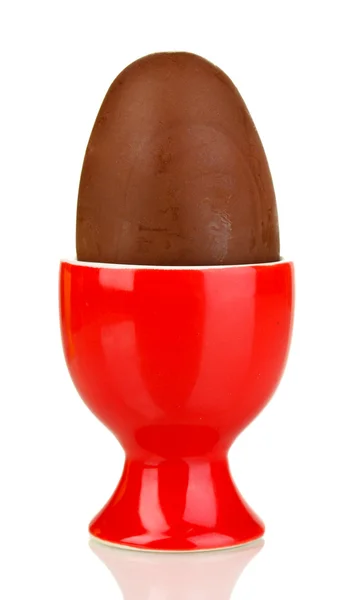 Chocolate egg in stand isolated on white — Stock Photo, Image