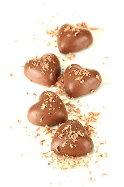 Cuori di cioccolato isolati su bianco — Foto Stock