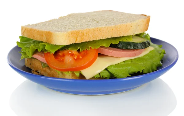 Sandwich auf Teller isoliert auf weiß — Stockfoto