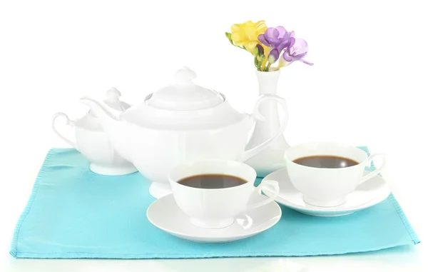 Hermoso servicio de té, aislado en blanco — Foto de Stock