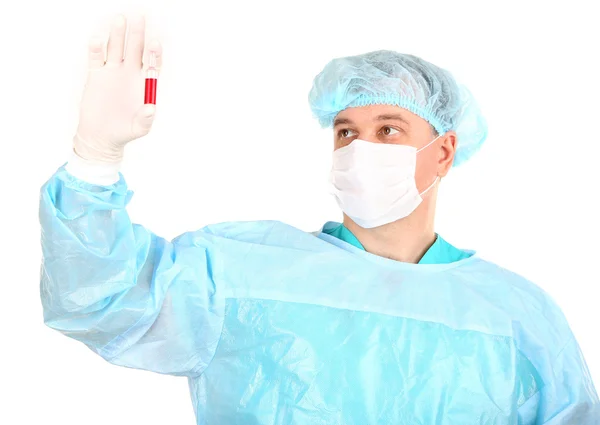 Медичний лікар у масці ізольований на білому — стокове фото