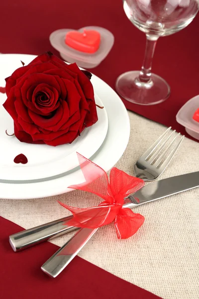 Table setting in honor of Valentine's Day close-up Royalty Free Stock Photos