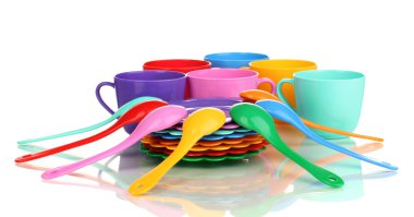 Çocuk plastik sofra üzerinde beyaz izole