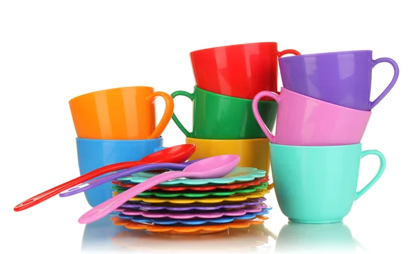 Plastikowe naczynia dla dzieci na białym tle — Zdjęcie stockowe