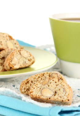 aromatik Çerezler cantuccini üzerinde beyaz izole peçete üzerinde