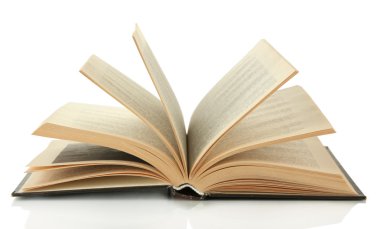 Açılmış kitap beyaz üzerine izole edilmiş