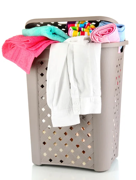 Beige laundry basket isolated on white — Stok fotoğraf
