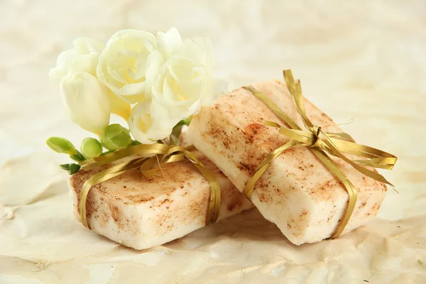 Natural handmade soap, on beige background — Stock Photo, Image