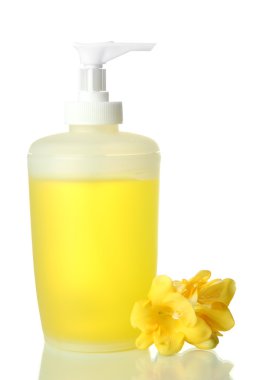 şişe ile üzerine beyaz izole sıvı sabun