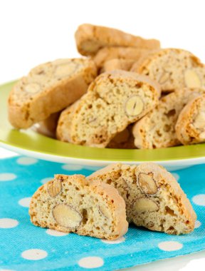 aromatik Çerezler cantuccini üzerinde beyaz izole peçete üzerinde