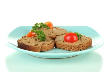 pate üzerinde beyaz izole renkli plaka üzerinde kızarmış ekmek