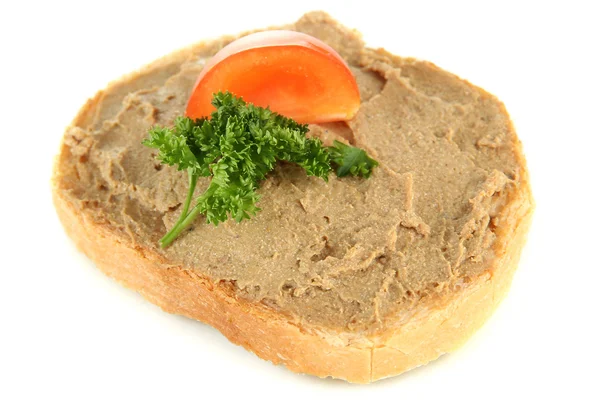 Frische Pastete auf Brot, isoliert auf Weiß — Stockfoto