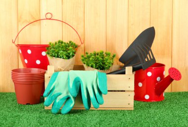 bahçede çimlerin üzerine Bahçe aletleri