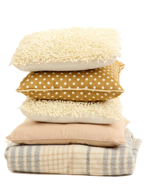 Hill colorful pillows and plaid isolated on white — Stock Photo, Image