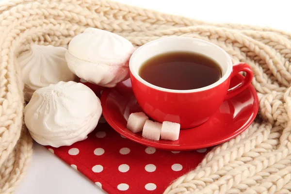 Kopje thee met sjaal geïsoleerd op wit — Stockfoto