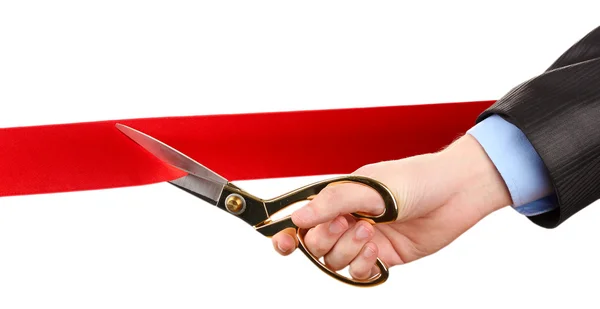 Cutting red ribbon, isolated on white — Stockfoto