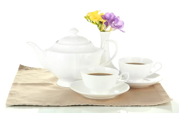 Schöner Teeservice, isoliert auf weiß — Stockfoto