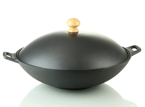 Zwarte wok pan geïsoleerd op wit — Stockfoto