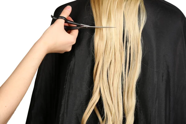 Účes blond vlasy na bílém pozadí — Stock fotografie