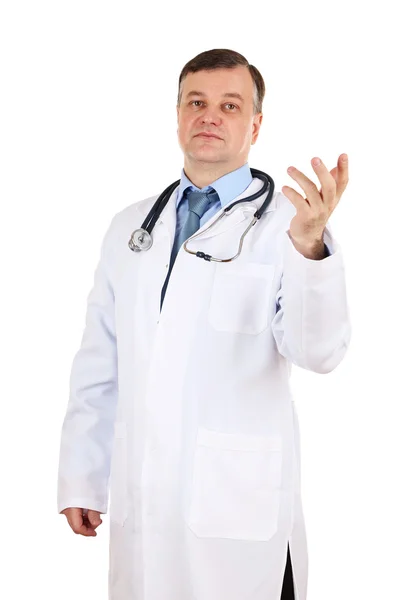 Medical doctor with stethoscope isolated on white — Stock Photo, Image