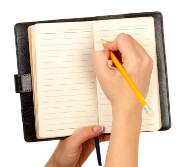 defter üzerinde beyaz izole, el yazma