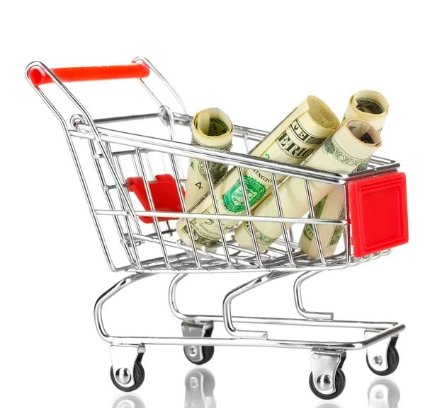 Money in cart isolated on white — Stock Photo, Image