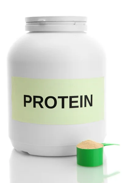 Supplément nutritionnel pour les athlètes sous forme de boissons protéinées, isolé sur blanc — Photo