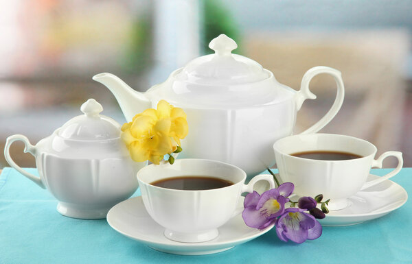 Beautiful tea service on table