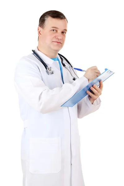 Médico con estetoscopio aislado en blanco — Foto de Stock