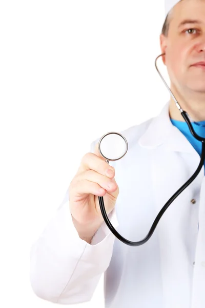 Medical doctor with stethoscope isolated on white — Stock Photo, Image