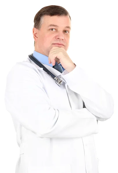 Medical doctor with stethoscope isolated on white — Stock Photo, Image