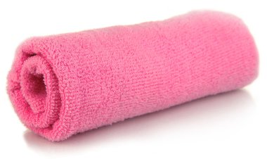 pembe havlu üzerinde beyaz izole kadar haddelenmiş