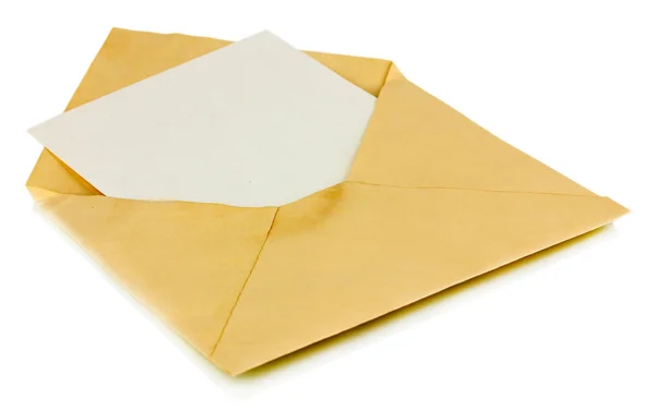 Envelope antigo com papel em branco isolado em branco — Fotografia de Stock