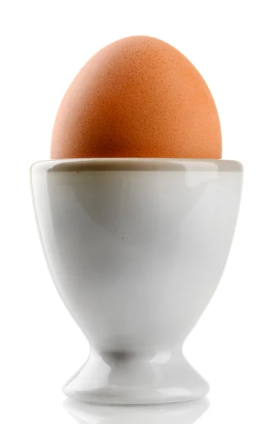 Whole boiled egg in egg cup, isolated on white — Stock Photo, Image