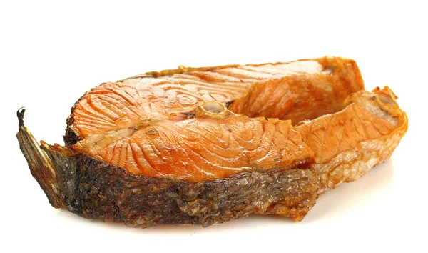 Smakelijk gegrilde zalm steak geïsoleerd op wit — Stockfoto